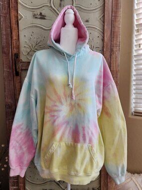 Dreamsicle Pastel Rainbow Swirl Tie Dye Hoodie | XL